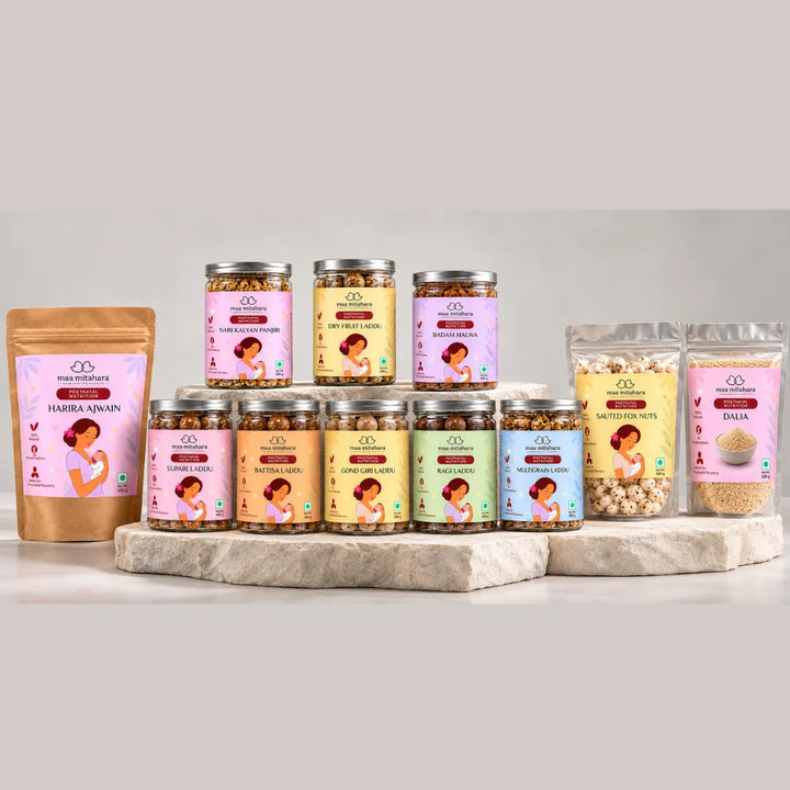 Maa Mitahara postpartum jaapa box with jars labelled by phase